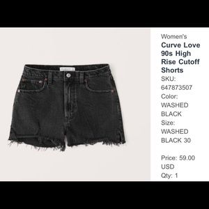 Abercrombie black denim shorts, size 30